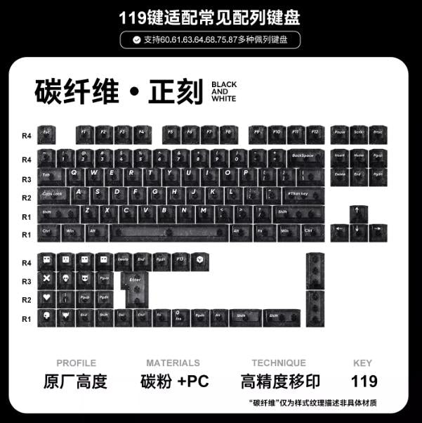 Titan Nation Carbon Fiber Keycaps Cherry Power Profile UV-Screen Printing PC Keycap 119-Keys