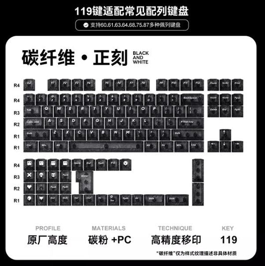 Titan Nation Carbon Fiber Keycaps Cherry Power Profile UV-Screen Printing PC Keycap 119-Keys