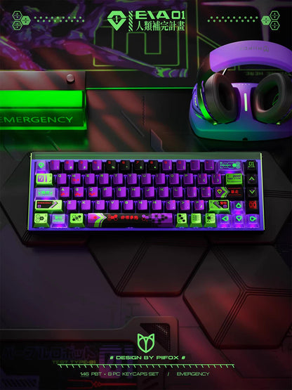 PIIFOX EVA-01 Chrome Gundam Theme Anime Keycaps Cherry Profile Dye Sub PBT Keycap 144-Keys