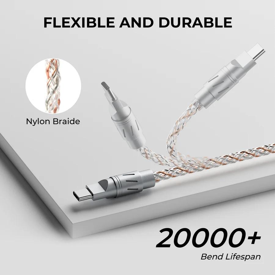 XVX CC8 Fabric Dual Output Braided RGB Cable 8k USB Type A to C 2 in 1 Mechanical Keyboard / Mouse Kabel Wire