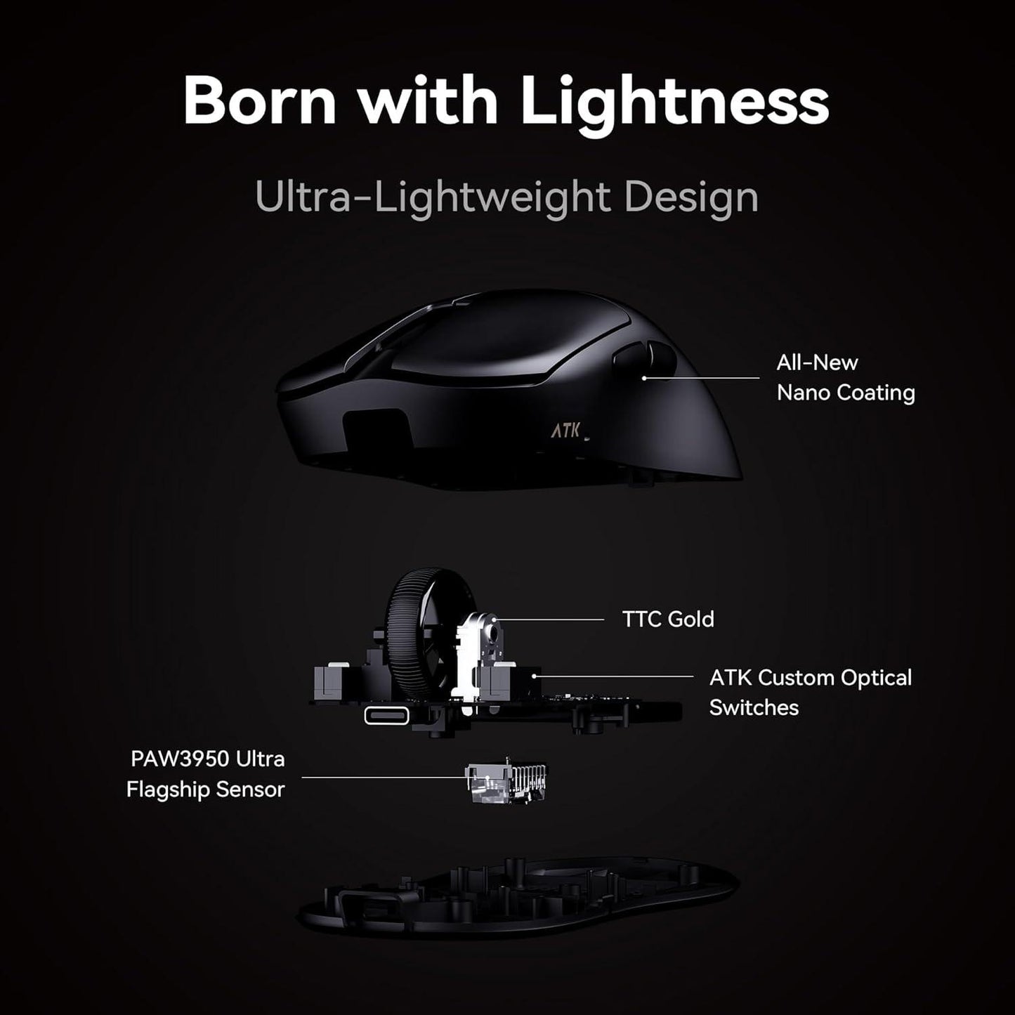ATK U2 V2 Blazing Sky 8K Wireless Light Weight PAW3950 ULTRA Gaming Mouse Zowie U2 Shape