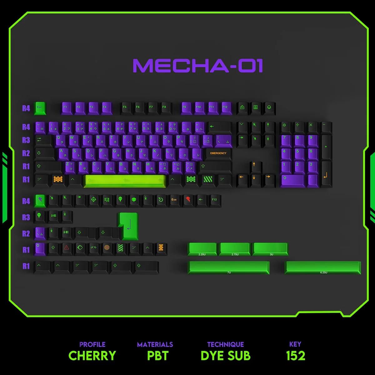 Titan Nation Mecha-EVA 01 Evangelion Anime Keycaps Cherry Profile Dyesub PC Keycap 152-keys