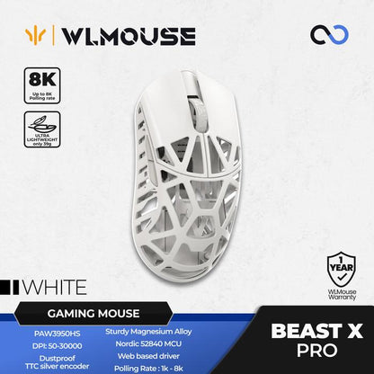 WLMouse Beast X Pro 8k Super Light Magnesium Wireless ambidextrous PAW3950HS Gaming Mouse