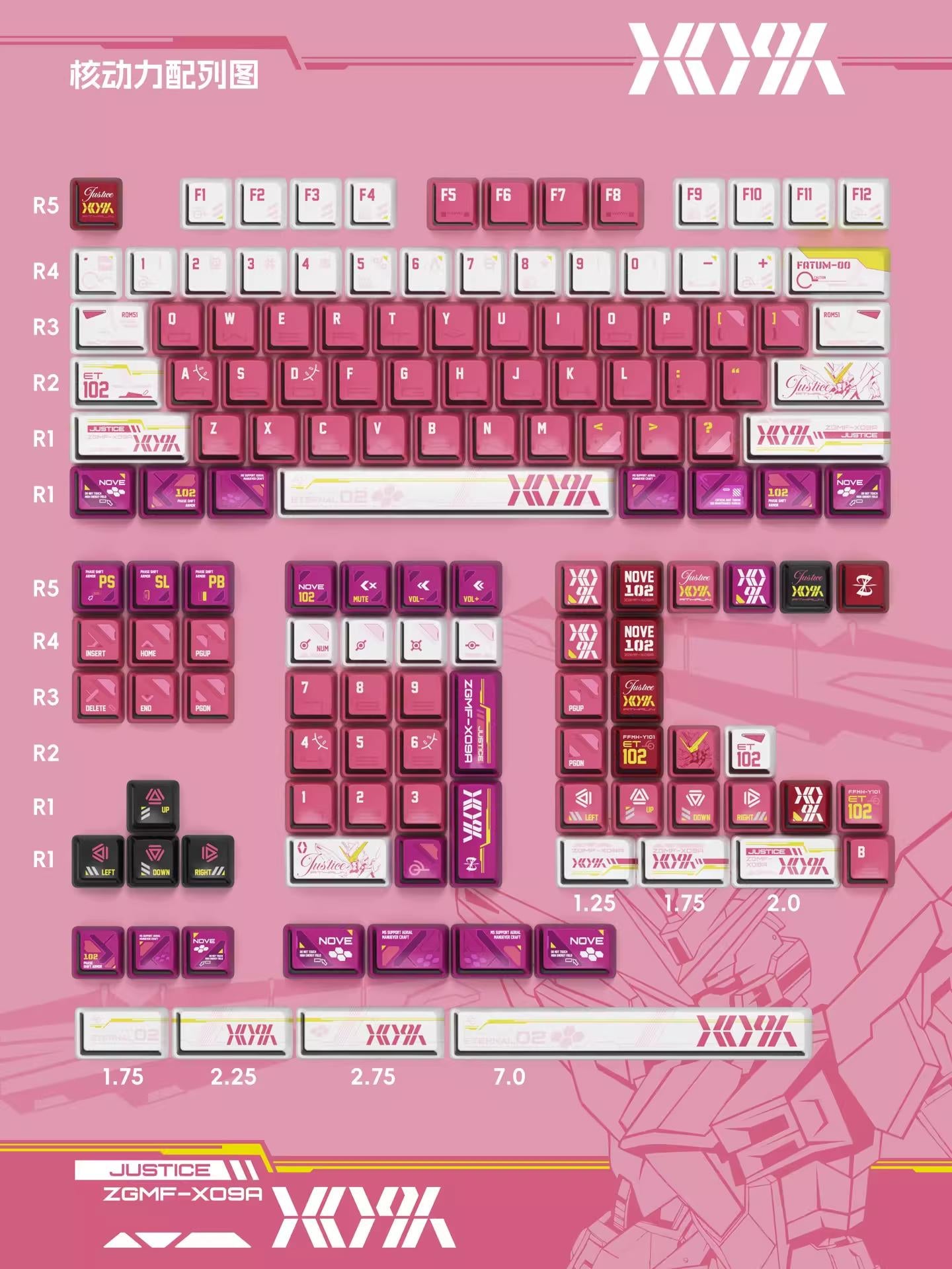 PIIFOX Justice Keycaps Nuclear Profile Dye Sub PBT+PC Keycap 143-keys
