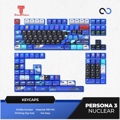 Titan Nation Persona 3 Theme Keycaps Nuclear Power Profile Dye Sub PBT+PC Keycap 144-Keys