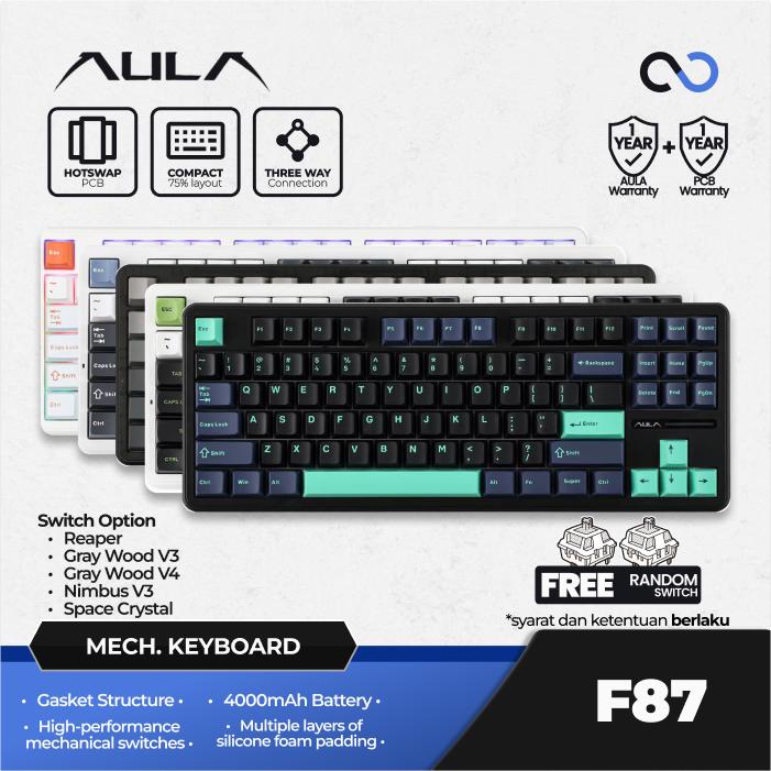 AULA F87 PBT Wireless Gasket Hotswap TKL Mechanical Gaming Keyboard