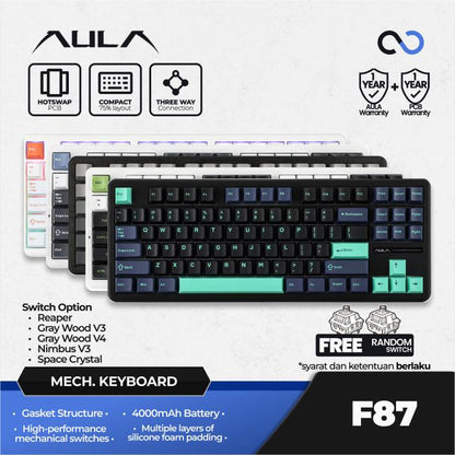 AULA F87 PBT Wireless Gasket Hotswap TKL Mechanical Gaming Keyboard