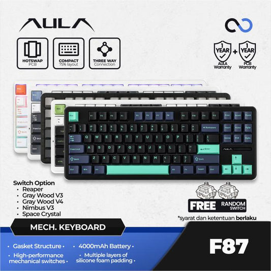 AULA F87 PBT Wireless Gasket Hotswap TKL Mechanical Gaming Keyboard