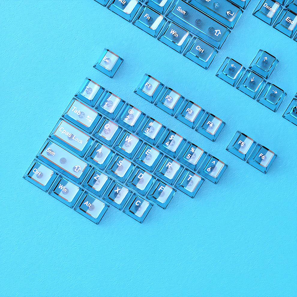 Infinitas Blue Sea Gradient Keycaps Cherry Profile Dye Sub / UV Printing PBT+PC Keycap 154-Key