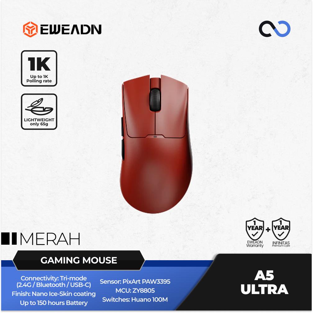 EWEADN A5 ULTRA Wireless Light Weight PAW3395 Ergonomic Gaming Mouse Deathadder V3 Shape