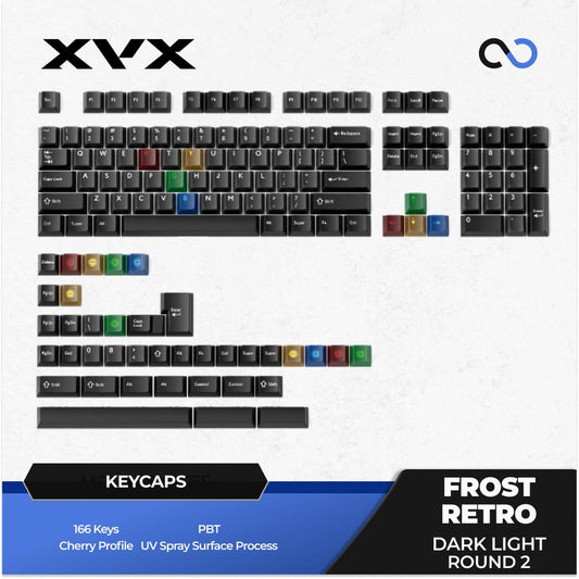 XVX Frost Retro Dark Light R2 / Soft Blue Red Jade Keycaps Cherry Profile Double Shot + UV Print Shine Through PBT + PC Keycap 142-Keys