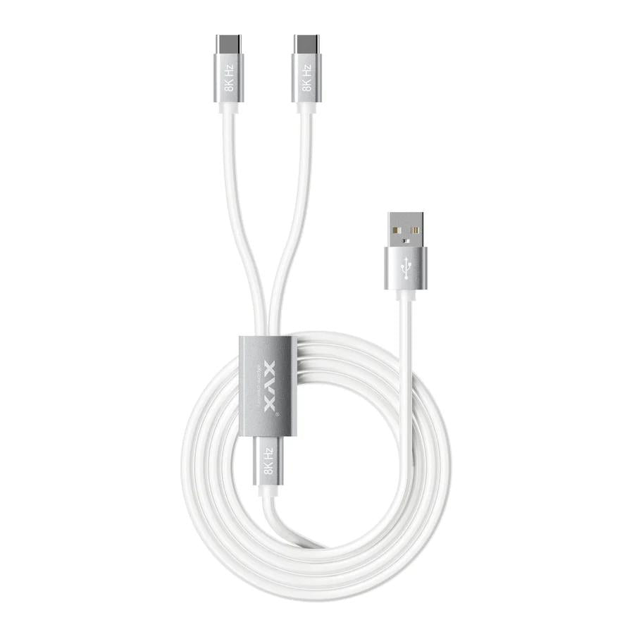 XVX CC8 Crystal Dual Output Braided RGB Cable 8k USB Type A to C 2 in 1 Mechanical Keyboard / Mouse Kabel Wire