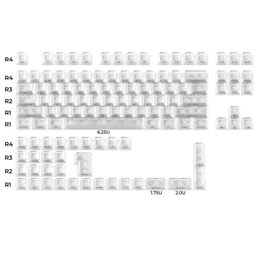 XVX Forged Carbon-Look Clear Smart Kit Keycaps Cherry Side Profile Dye sub PC Keycap 119-Keys