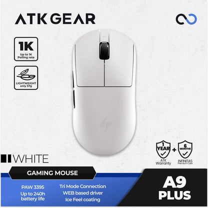ATK A9 PLUS Wireless Light Weight PAW3395 Gaming Mouse GPX shape BONUS GPX GRIPTAPE