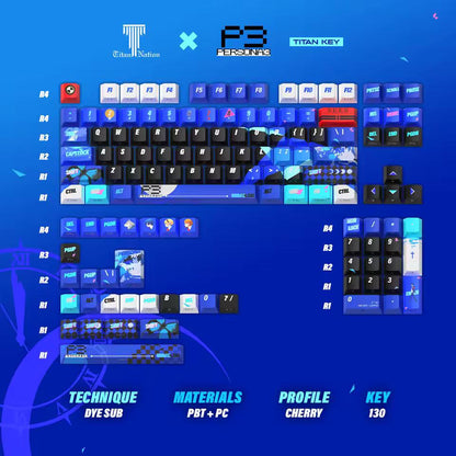Titan Nation Persona 3 Theme Keycaps Cherry Profile Dye Sub PBT Keycap 130-Keys
