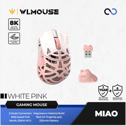 WLMouse Miao 8k Wireless Ultra Light Magnesium PAW3950 HS Finger tip Gaming Mouse