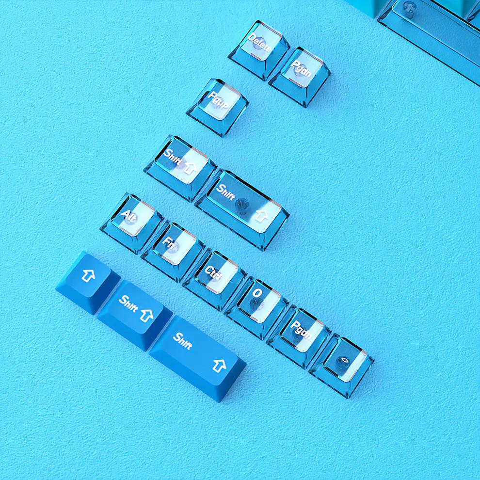 Infinitas Blue Sea Gradient Keycaps Cherry Profile Dye Sub / UV Printing PBT+PC Keycap 154-Key