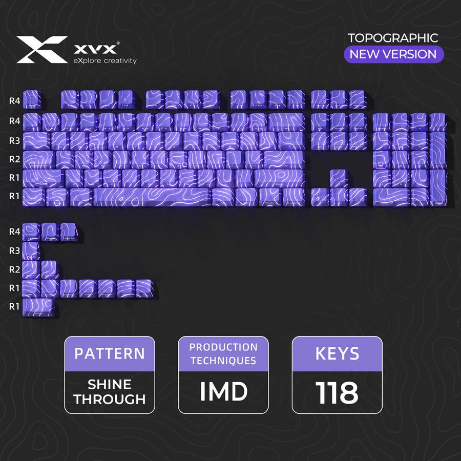 XVX Phantom Purple Topographic Keycaps OEM Profile IMD-tech Keycap 118-Keys