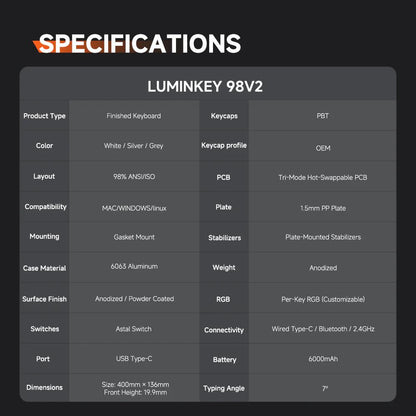 Luminkey LK98 V2 98% CNC Aluminum Wireless 8k Tri-Mode Mechanical Keyboard Gasket Mount Ball Catch Release