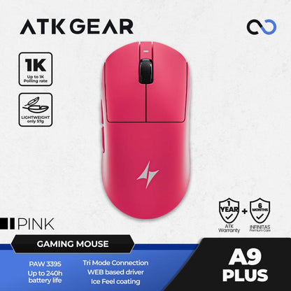 ATK A9 PLUS Wireless Light Weight PAW3395 Gaming Mouse GPX shape BONUS GPX GRIPTAPE