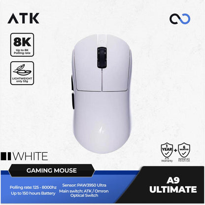 ATK A9 Ultimate 8K Wireless Light Weight PAW3950Ultra Gaming Mouse GPX shape FREE GPX GRIPTAPE