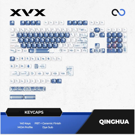 XVX Qinghua Porcelain Blue Ceramic Coated Keycaps MOA Profile Dye sub PBT Keycap 140-Keys