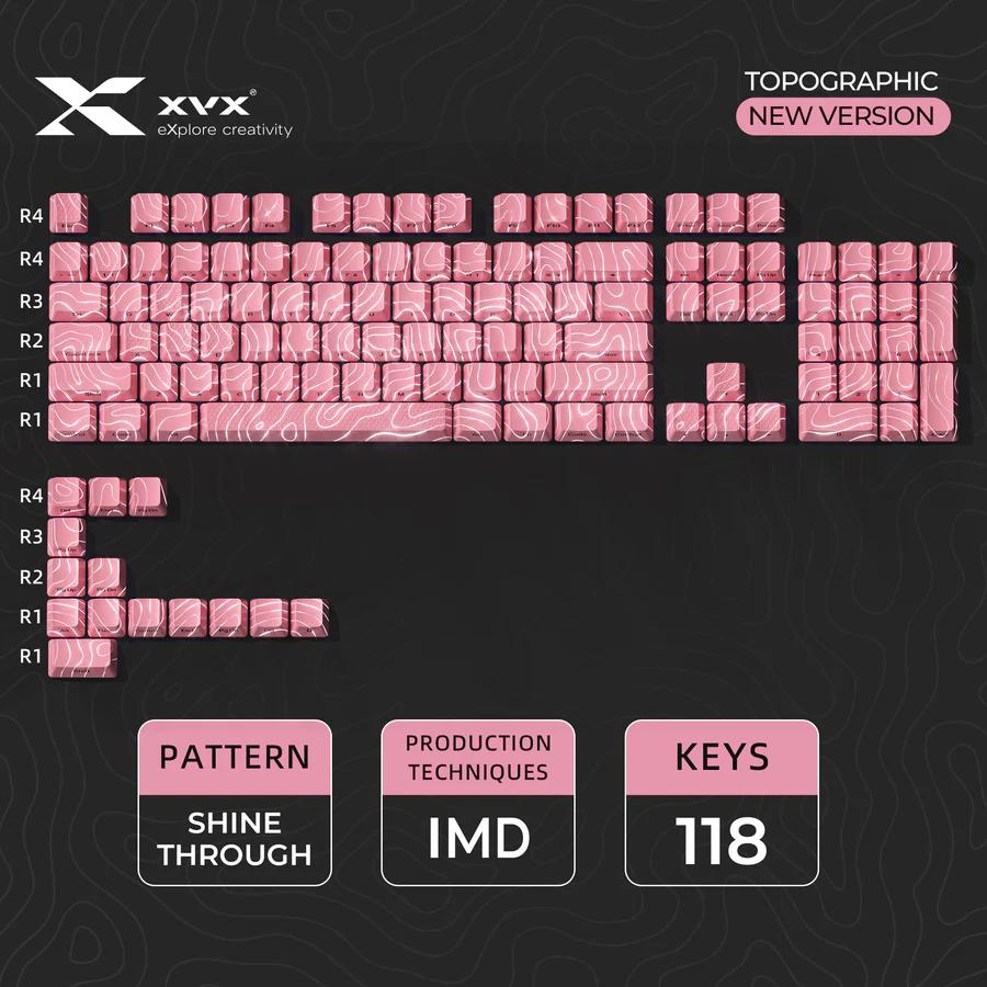 XVX Phantom Pink Topographic Keycaps OEM Profile IMD-tech Keycap 118-Keys
