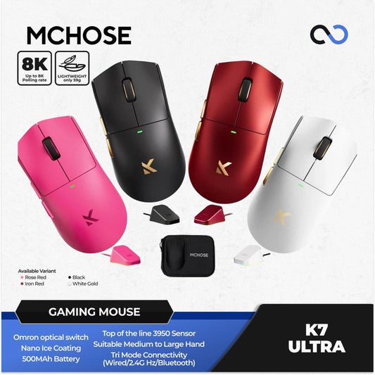 MCHOSE K7 Ultra 8K Wireless Ultra Light Weight PAW3950 TI Gaming Mouse Viper V3 Pro Shape