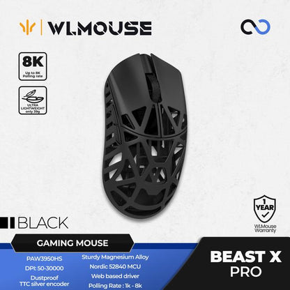 WLMouse Beast X Pro 8k Super Light Magnesium Wireless ambidextrous PAW3950HS Gaming Mouse