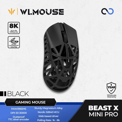 WLMouse Beast X Mini Pro 8k Super Light Magnesium Wireless ambidextrous PAW3950HS Gaming Mouse