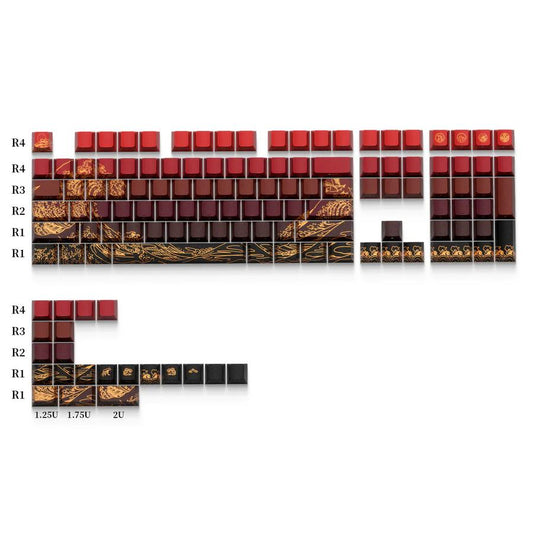 XVX Red Kanagawa Wave Keycaps Cherry Profile Dye sub Shine Through PBT Keycap 131-Keys