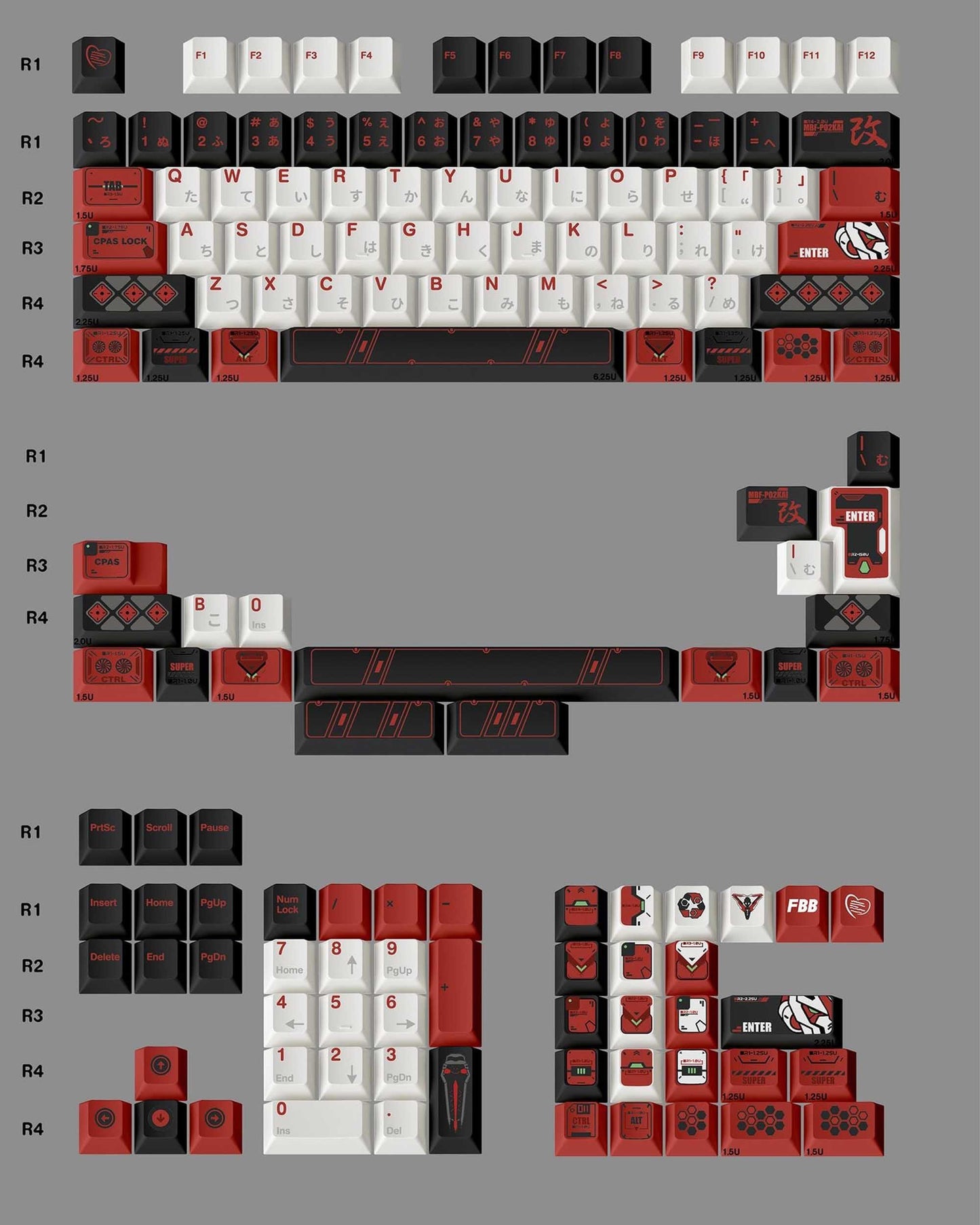 FBB Red Frame Dark Keycaps Cherry Profile PBT Dye Subbed