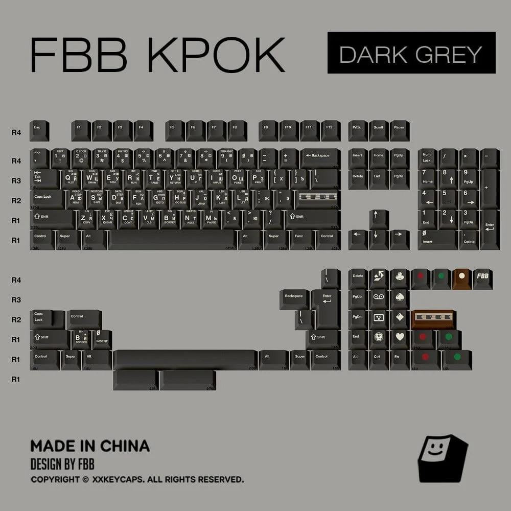 FBB KPOK Dark Grey Keycaps Cherry Profile PBT Dye Subbed