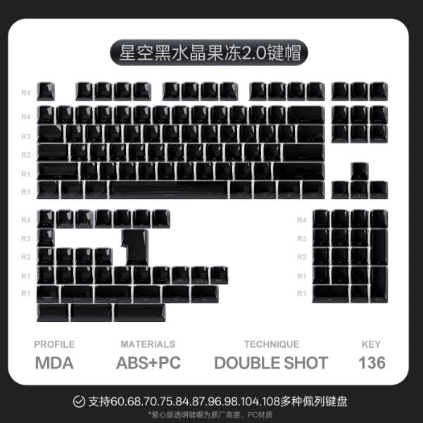 Titan Nation Crystal Jelly 2.0 Keycaps MDA Profile Doubleshot PC+PBT Keycap 136-Keys