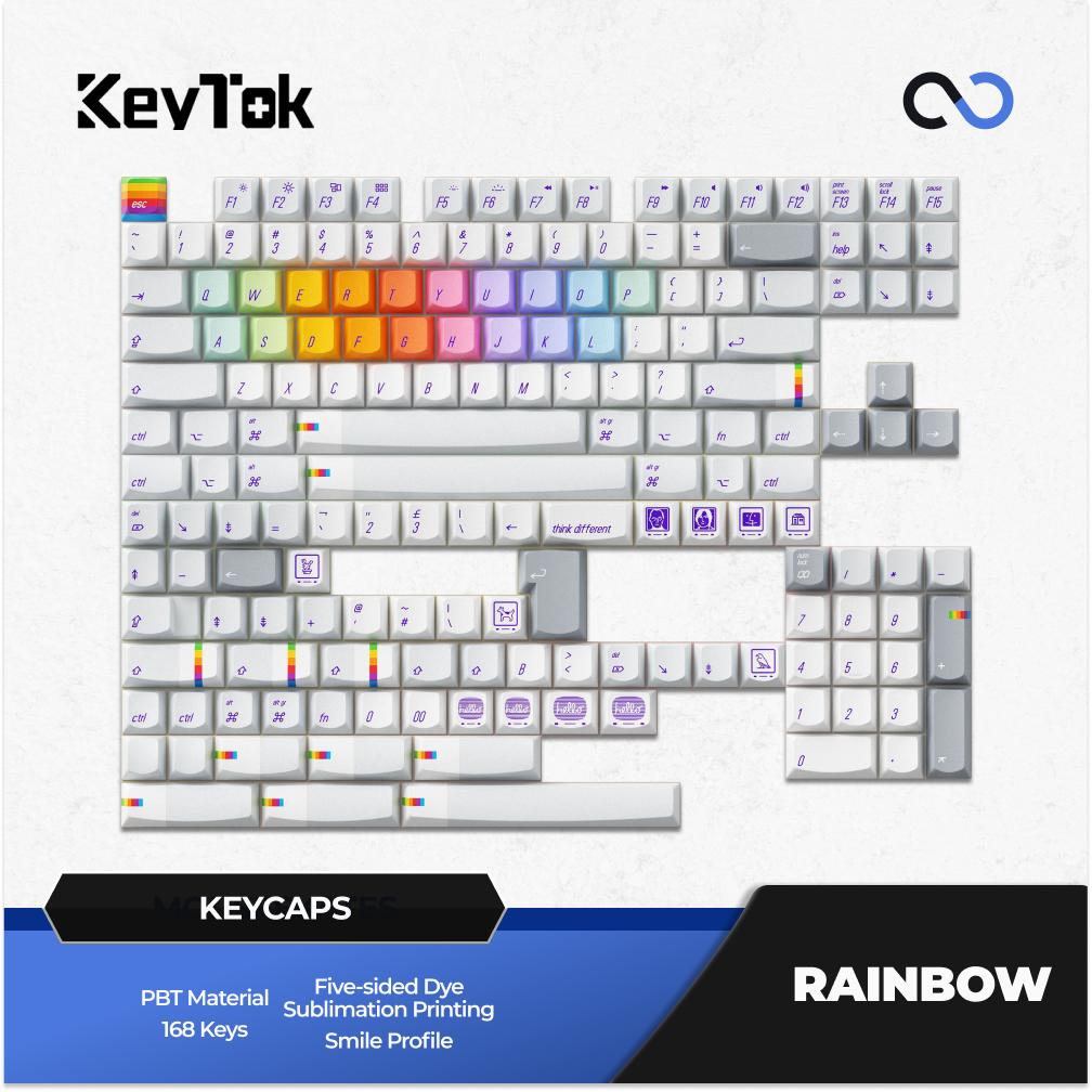 Keytok Rainbow Keycaps Smile Profile Dye-Sub PBT Keycap 168-Keys
