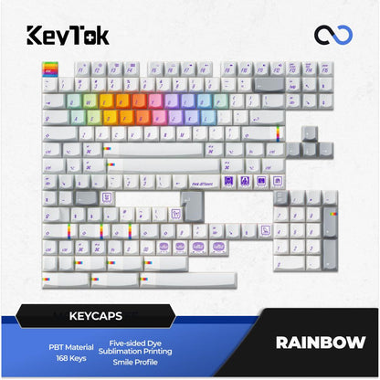 Keytok Rainbow Keycaps Smile Profile Dye-Sub PBT Keycap 168-Keys