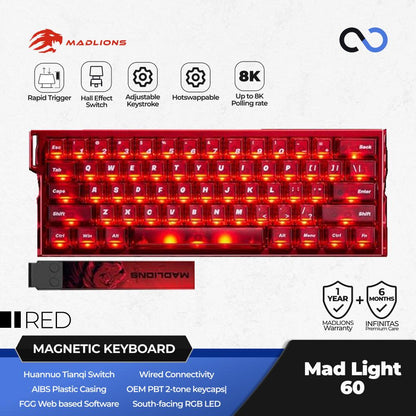 MADLIONS MAD LIGHT 60 HE 8K Hall Effect 60% Keyboard Rapid Trigger SOCD DKS Wooting Fierce Gaming Gear