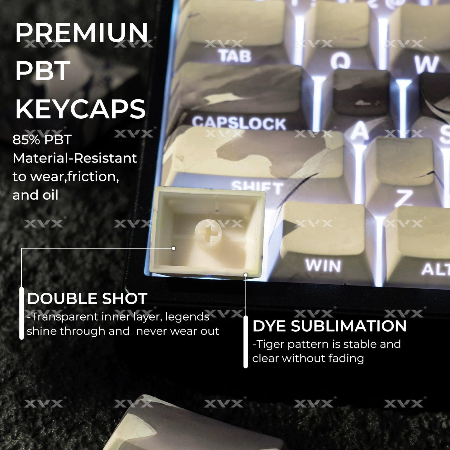 XVX White Tiger Theme Keycaps Cherry Profile Dye sub Shine Through PBT Keycap 134-Keys