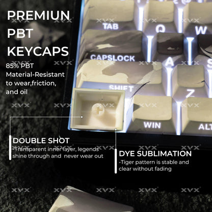 XVX White Tiger Theme Keycaps Cherry Profile Dye sub Shine Through PBT Keycap 134-Keys