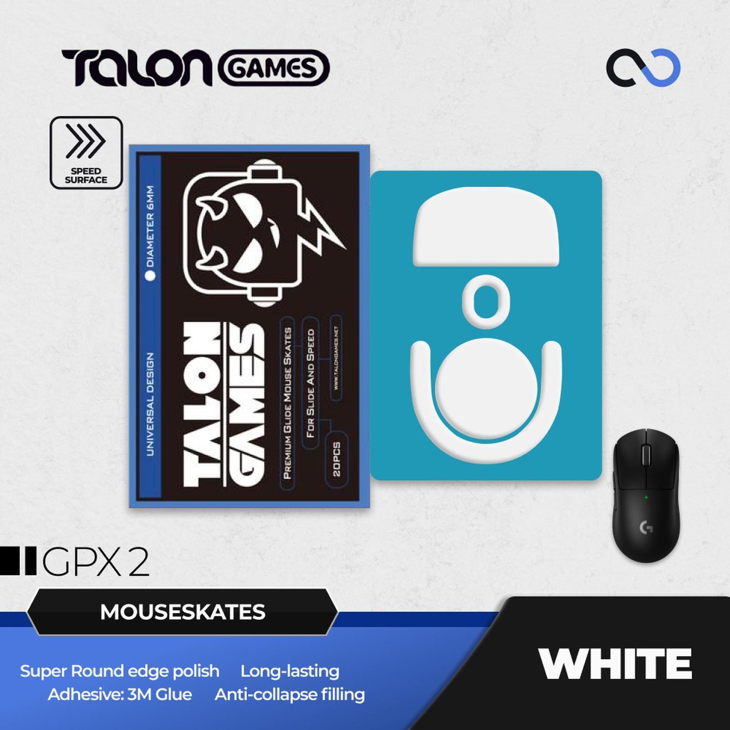 TALONGAMES G Pro X Superlight 2 / GPX 2 Mouse Feet / Mouse Skate PTFE for Cloth Mouse pad