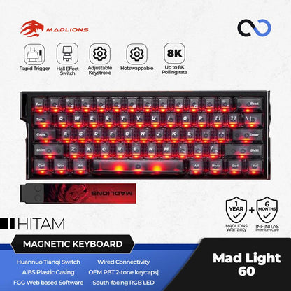 MADLIONS MAD LIGHT 60 HE 8K Hall Effect 60% Keyboard Rapid Trigger SOCD DKS Wooting Fierce Gaming Gear