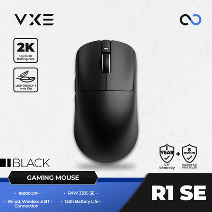 VXE R1 SE+ 1K Wireless Light Weight Ambidextrous PAW3395 SE Gaming Mouse