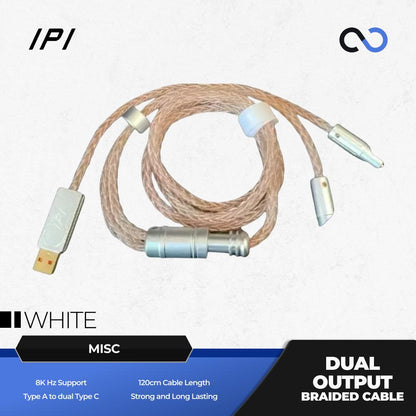IPI Dual Output Braided Cable 8k USB Type A to C Mechanical Keyboard / Mouse Kabel Wire