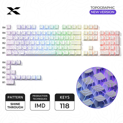 XVX Phantom White Topographic Keycaps OEM Profile IMD-tech Keycap 118-Keys