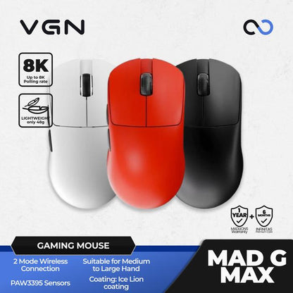 Madlions MAD G Pro 8K Wireless Light Weight PAW3395 Gaming Mouse Fierce Gaming Gear