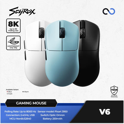 Scyrox V6 8K Light Weight Ambidextrous PAW3950 Wireless Gaming Mouse