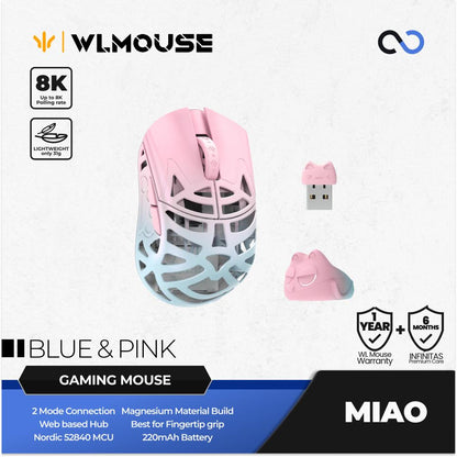 WLMouse Miao 8k Wireless Ultra Light Magnesium PAW3950 HS Finger tip Gaming Mouse