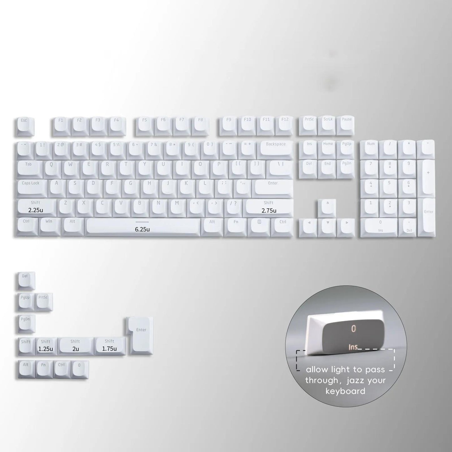 XVX White Pudding Keycaps OEM Profile Double Shot Shine Through PBT Keycap 117-Keys