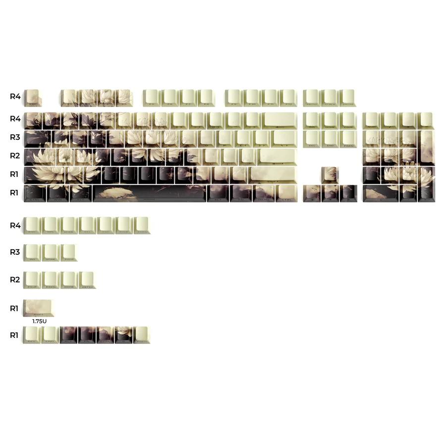 XVX Chrysanthenum Plant Keycaps Cherry Profile Side-Print Dye sub Shine Through PBT Keycap 131-Keys