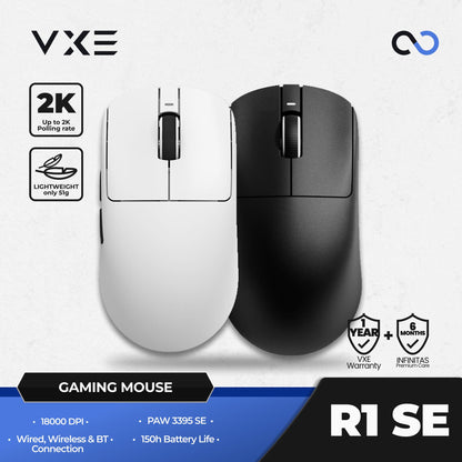 VXE R1 SE+ 1K Wireless Light Weight Ambidextrous PAW3395 SE Gaming Mouse
